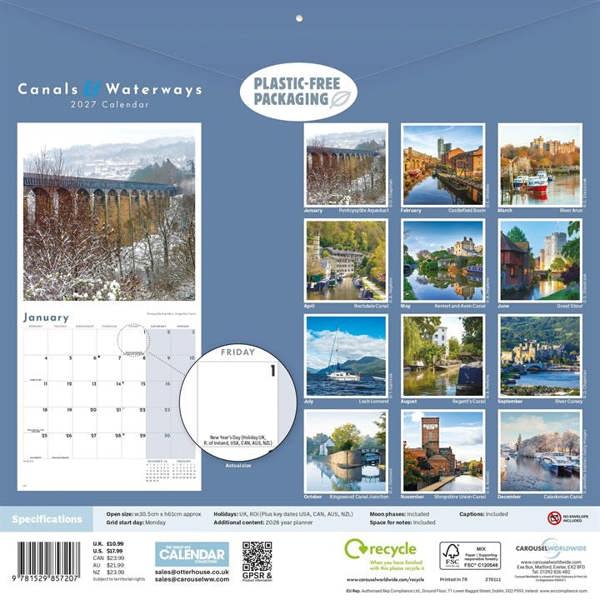 Canals & Waterways Calendar 2027, Wall Calendars, Month To View, Travel, Gift