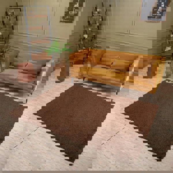 Shaggy Rug Plain Brown non-shedding, high-quality