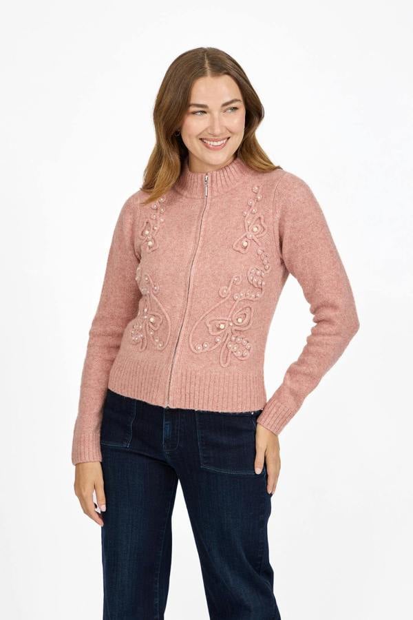 Mudflower Cornelli Embellished Zip-Up Knit Cardigan