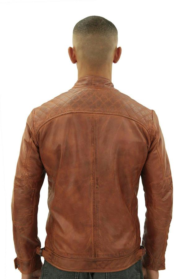 Infinity Leather Men's Vintage Leather Quilted Biker Jacket-Monaco