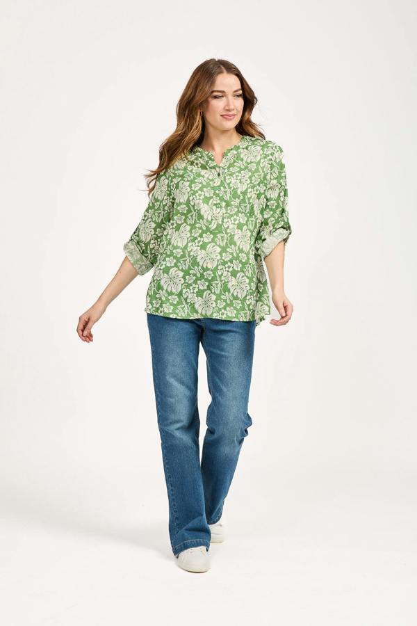 Mudflower Leaf Print Cotton Shirt