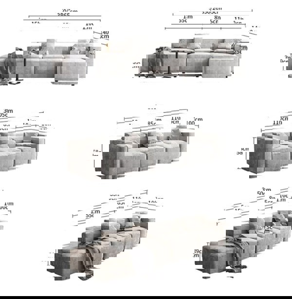 Yetta Three Seater, Four Seater Sofa, Corner Sofa, Grey Velvet-Weilai Concept-Weilai Concept