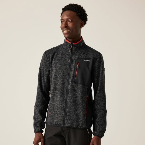 Regatta Mens Baslinn Marl Full Zip Fleece Jacket - Black Marl