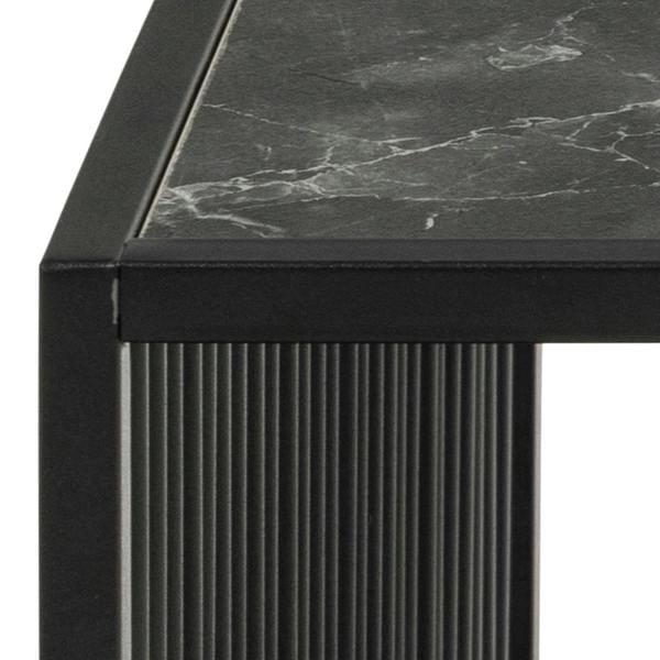 Wyld Haus Porto Black Metal Organic Square Coffee Table with Glass and Stone Effect Top