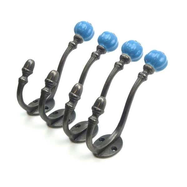 Ceramic Tipped Shabby Chic Cast Iron Coat Hook 150mm - Pack of 4 Hooks