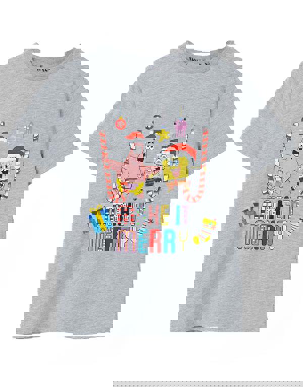 SpongeBob SquarePants Unisex Kids Grey Make it Merry Short Sleeved T-Shirt