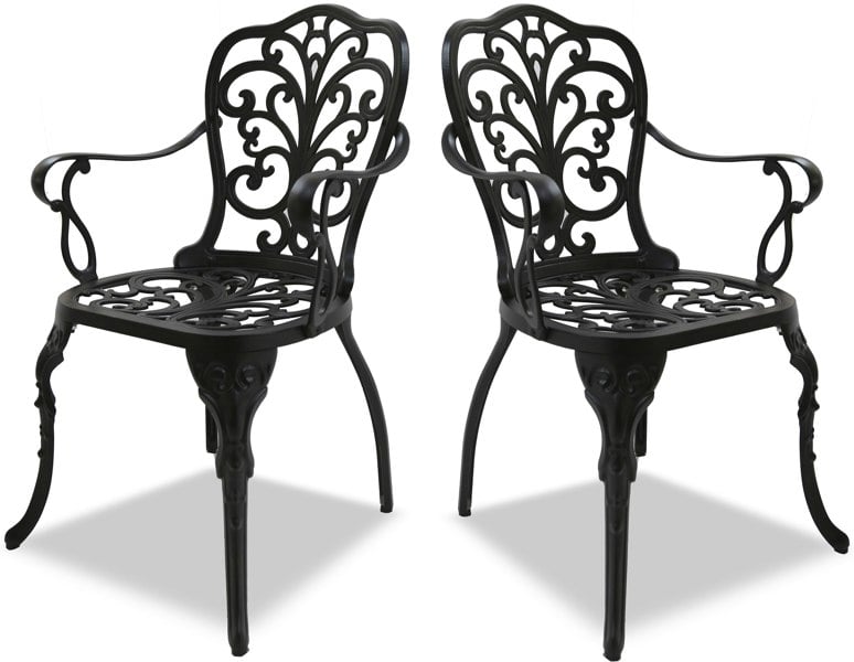 Centurion Supports Bangui Black 2-Large Garden and Patio Chairs with Armrests in Cast Aluminium
