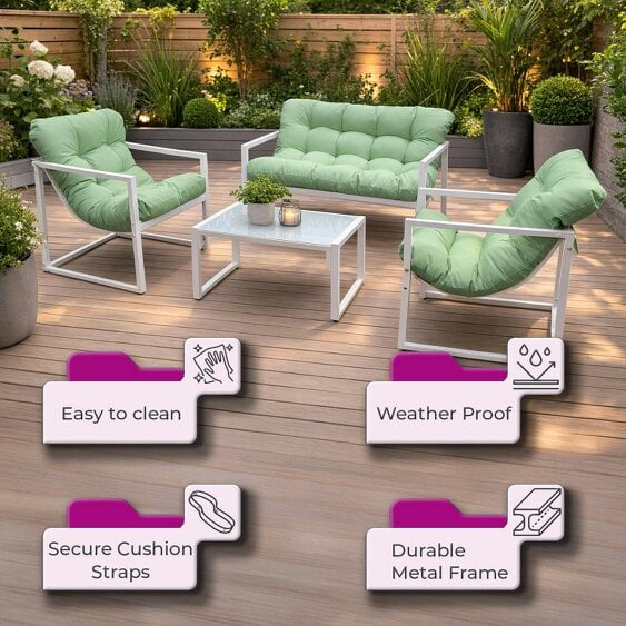 Neo Green 4 Piece Outdoor Metal Patio Garden Furniture Set