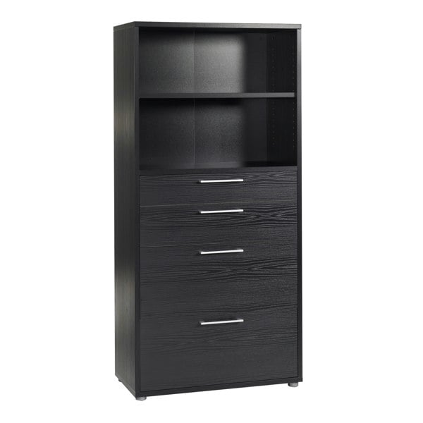 Furniture To Go Prima Bookcase 1 Shelf With 2 Drawers 2 File Drawers In Black Woodgrain