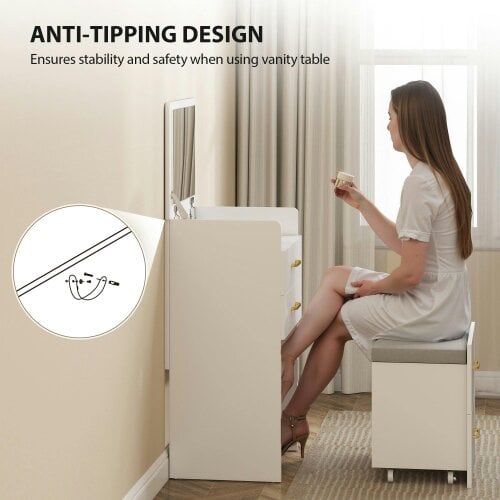 Wyld Haus Yova White Compact Dressing Table And Stool Set With Storage