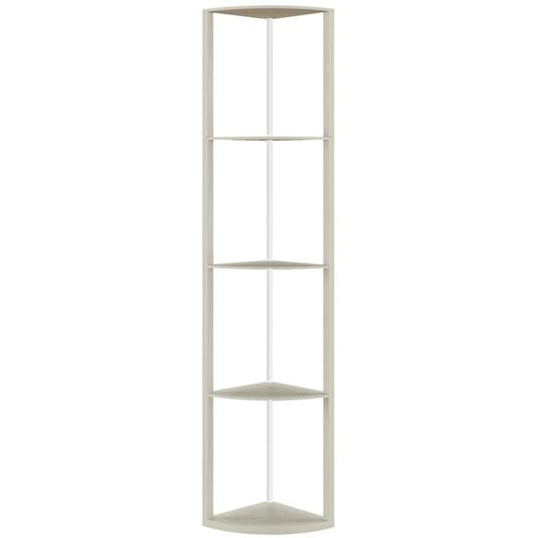 4-tier standing floor lamp with shelves, light oak-toned frame