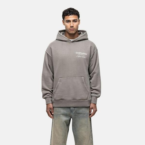 Good For Nothing Taupe Oversized Graphic Back Print Overhead Hoody - Taupe Image 1