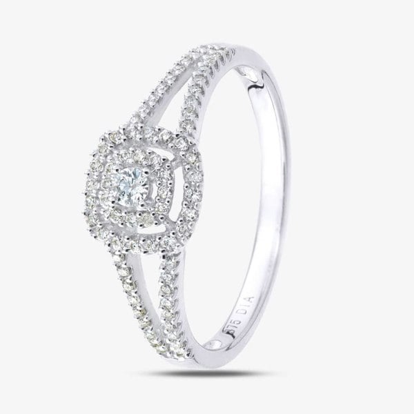 T. H. Baker 9ct White Gold 0.25ct Diamond Cluster Split Shoulder Ring PR12865W