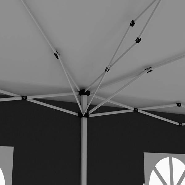Pop-up canopy tent ceiling and frame with crossbeams and central support post