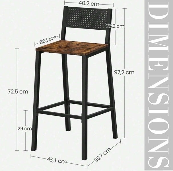 Modcraft Set of 2 Industrial Bar Stools Rustic Brown & Black Breakfast Kitchen Counter Chairs
