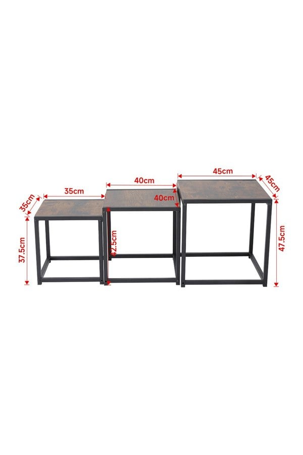 Living and Home Industrial Style Set of 3 Square Nesting Side Tables