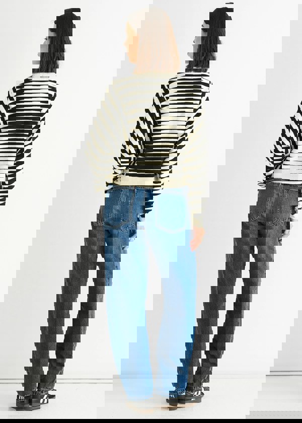 Gini London White Recycle Contrast Stripe Loose Fit Knit Jumper