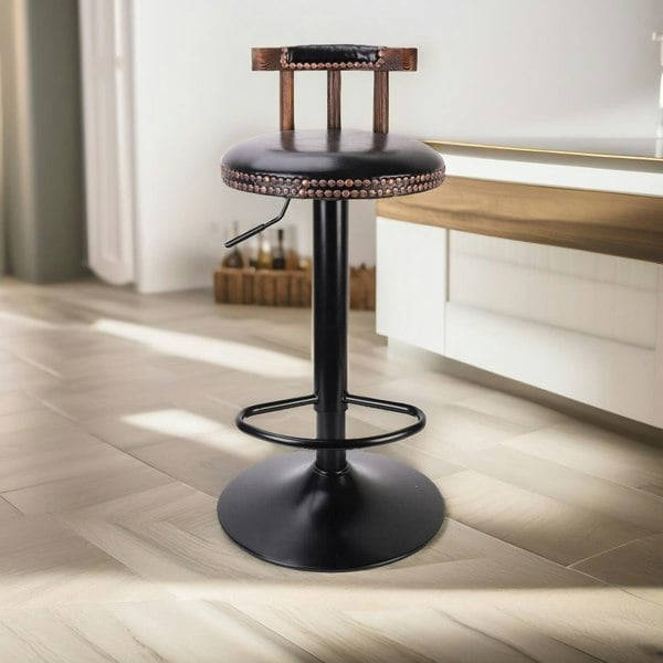 Rafaelo Mobilia 2PC Vintage Style Height Adjustable 360 Swivel Bar Stools Set Black