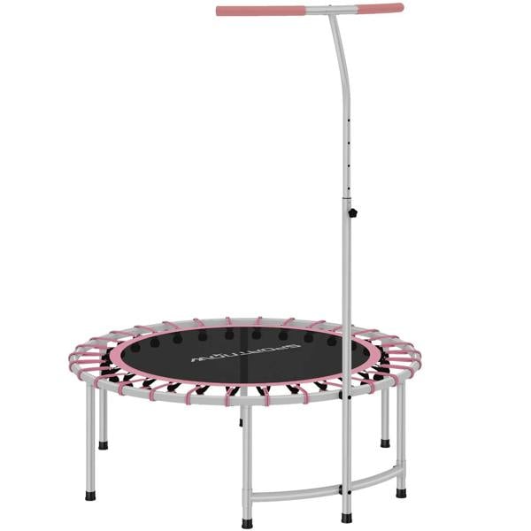 40in pink mini fitness trampoline with safety springs and adjustable handle frame