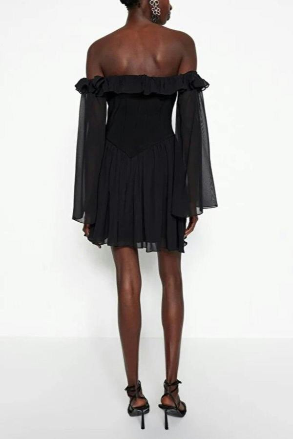 WOVCOR A-Line Ruffle Chiffon Evening Dress