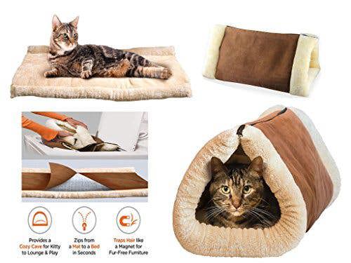 SystemsEleven 2in1 KITTY SHACK SELF HEATING/ PET TUNNEL BED MAT CAT DOG PORTABLE HOT COSY WARM