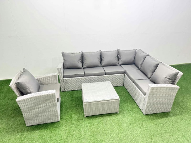 Fimous Rattan Garden Outdoor Furniture Set 7 Seater Rattan Garden Sofa Set with Armchair Light Grey Mixed