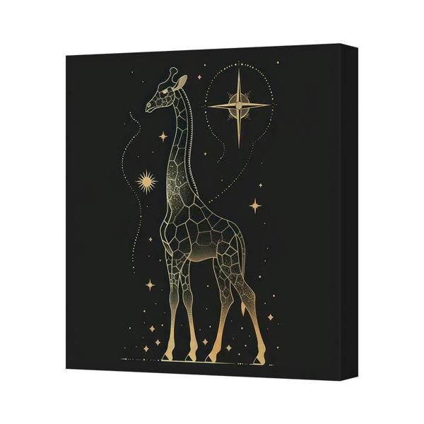 Benjamin Tate Design Gold Giraffe Canvas Art Print With Celestial Stars On Black