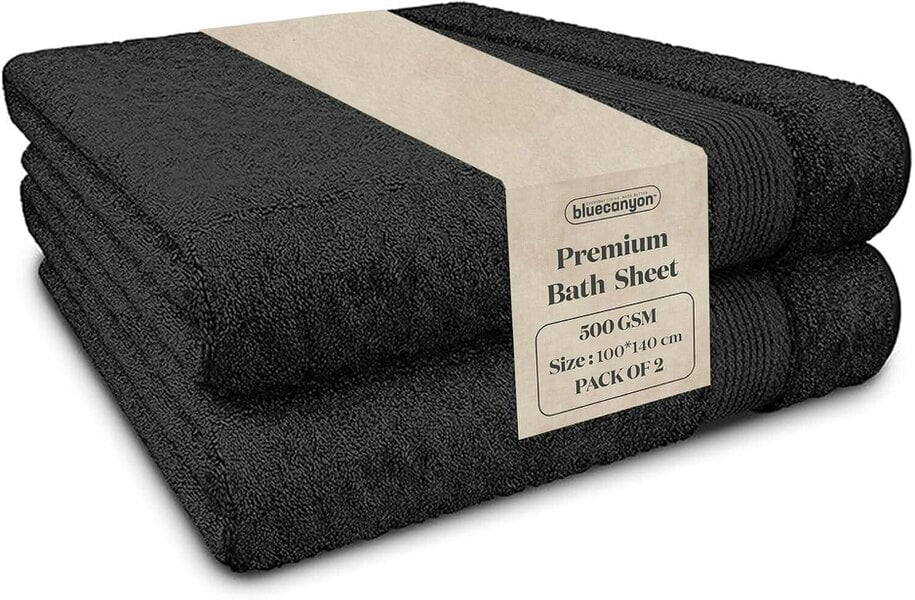 Blue Canyon Premier 100% Cotton Bath Sheets 2 Pack 500 GSM - Black, 100 x 140cm