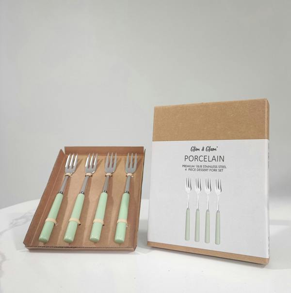 Dessert Pastry Forks Set Porelain Handle 18/8 Stainless Steel