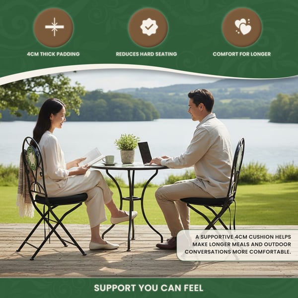 Round Pad for Bistro Chair, 40cm Diameter Seat Cushion with Ties and Adjustable Back Strap, Zipped Removable Cover