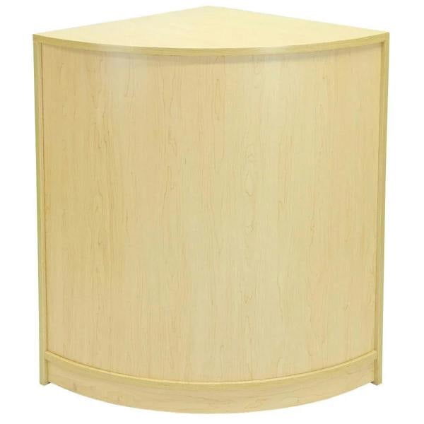 Zodiac Maple Shop Counter features a sleek, light maple finish with a curved design, perfect for retail displays and customer service