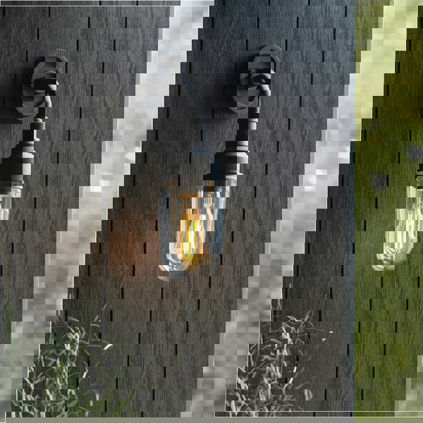 2 PACK IP44 Outdoor Wall Light - Textured Black Industiral Frame Clear Glass Shade - Garage Porch Lamp