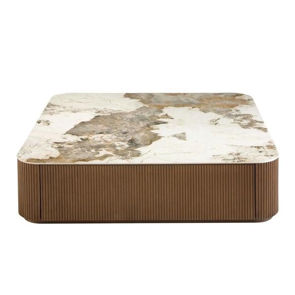 Angel Cerdá Porcelain marble and walnut square coffee table 2140