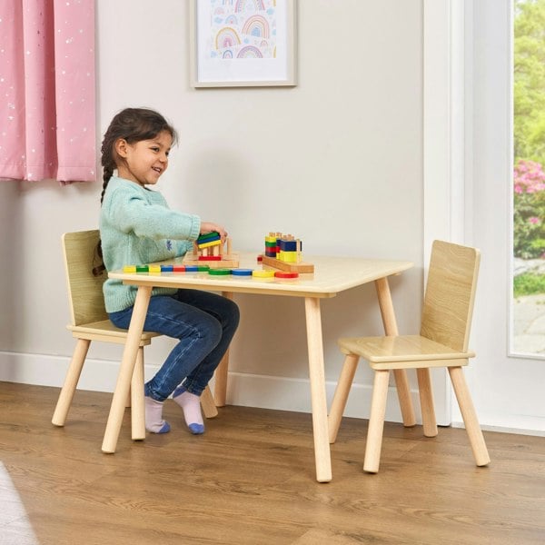 Liberty House Toys Kids Natural Wood Table and Two Chairs Set