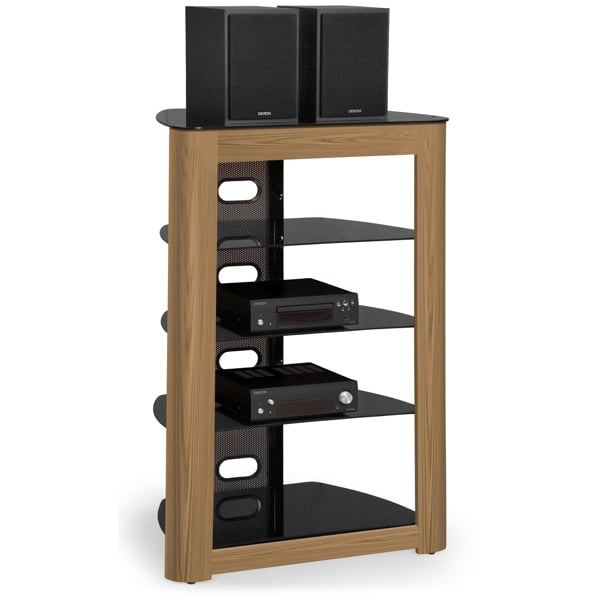 Centurion Supports Zinnia Black with Oak Fascia 5-Shelf Flat Screen TV, Hi-Fi, AV Rack, Media Stand, Entertainment Unit