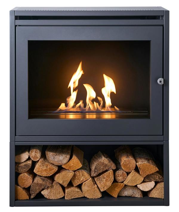 OKO S6 Bio Ethanol Stove with Log Storage in Charcoal Grey