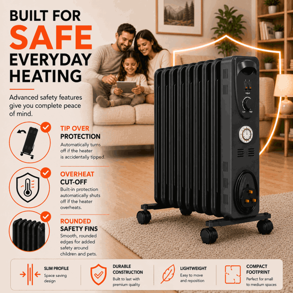 MYLEK Oil Filled Radiator 2000w Portable Heater Thermostat 24 Hour Timer Grey