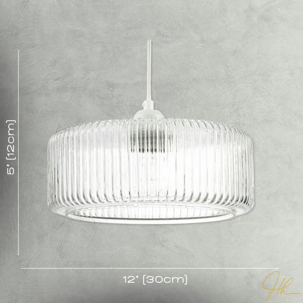Modern Low Profile Drum Shaped Pendant Shade with Vertical Ribbing Image 7