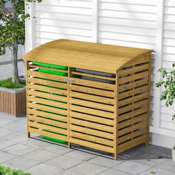  5ft Outdoor Wood Trash Can Storage Shed Spruce