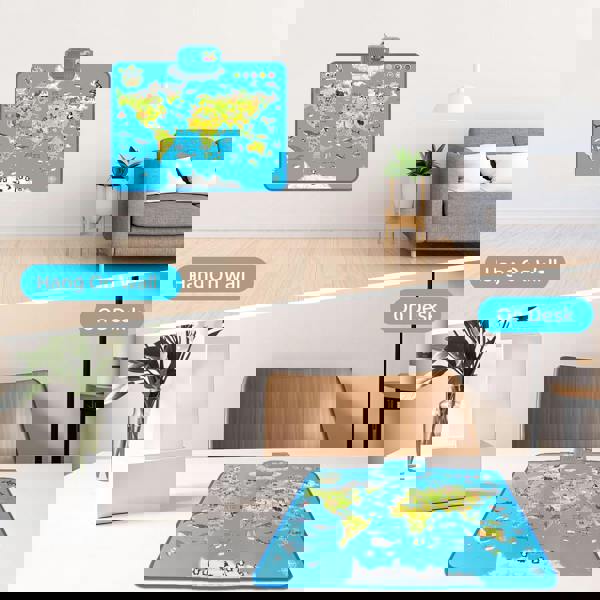 deAO Toys Interactive Talking World Animal Map for Kids 105+ Animal Sounds & Facts Educational Touch Poster Toy Learn Geography Animals & Fun Quizzes