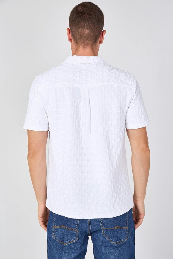 Textured Short Sleeve Revere Collar Shirt