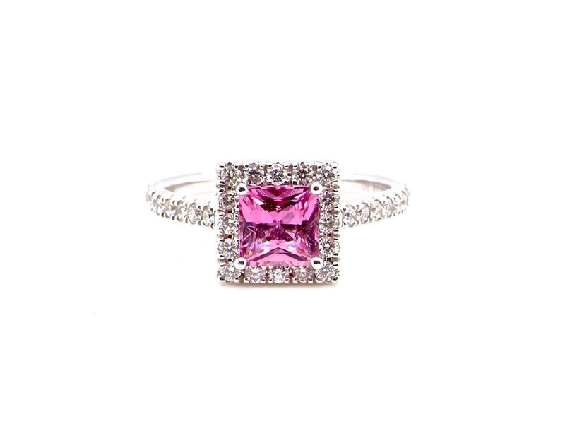 Vintage Tom A pink sapphire and diamond square cluster ring