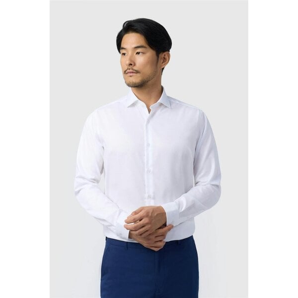 Alexandre Silver Alexandre Regular Fit White Non Iron Textured Weave Single Cuff Shirt