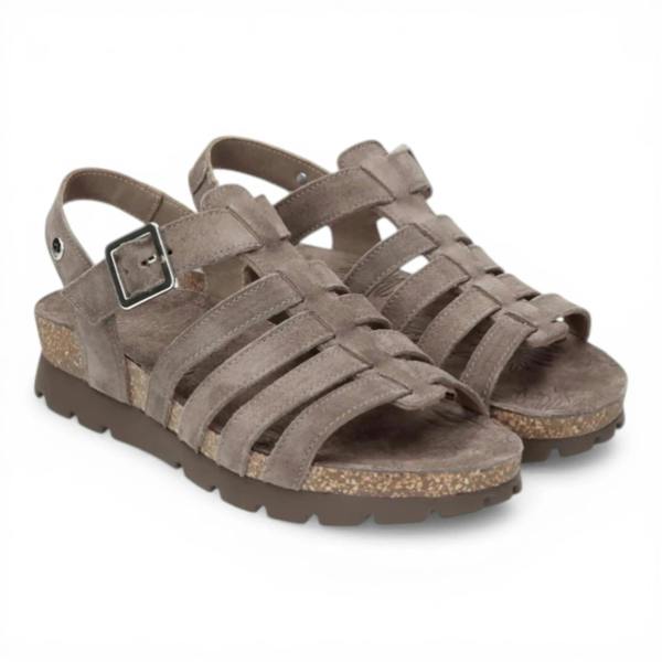 Panama Jack Sasha B6 - Women’s Wedge Stone Grey Suede Leather Sandals