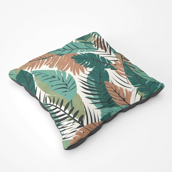 Warren Reed Tropical Floral Leaves Green Brown Floor Cushion