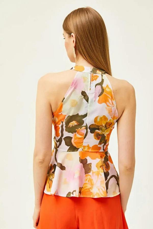 Hoxton Gal Halter Neck Crepe Blouse with Waist Detail
