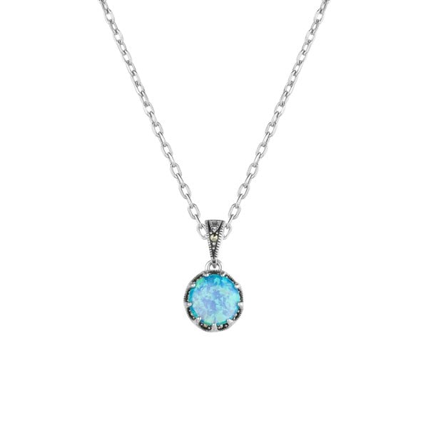 Spero London Round Opal High Quality Sterling Silver Pendant Necklace