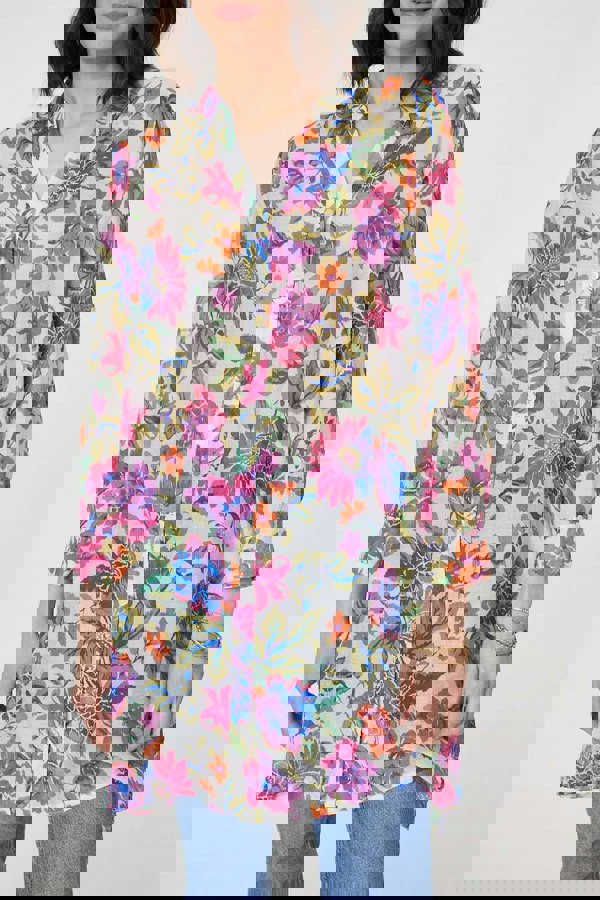 Pink | Floral Long Sleeve Longline Blouse
