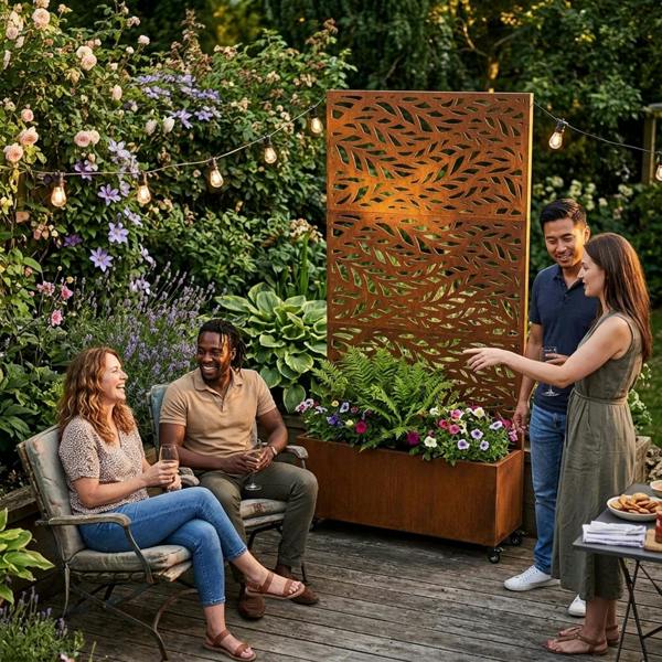 Nicoman Metal Indoor/Outdoor Privacy Screen with Plant Pot - Leaf