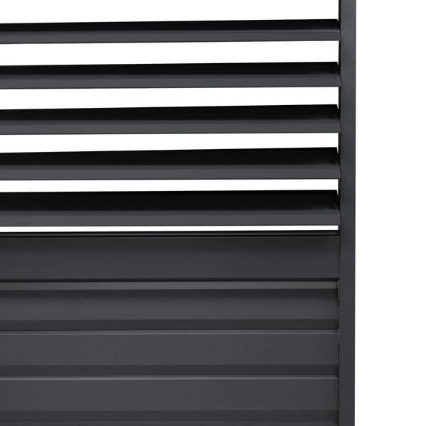 Anthracite aluminum pergola shutter panel with sleek horizontal slats, measuring 123cm wide, featuring a smooth, modern finish